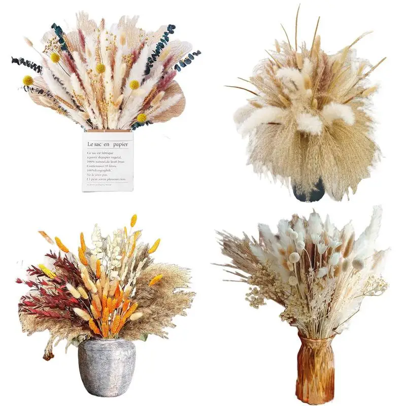 

Natural Dried Flowers Bouquets Pampas Grass Baby's Breath Flower Bouquet Wedding Decoration Boho Home Decor Valentine's Day Gift