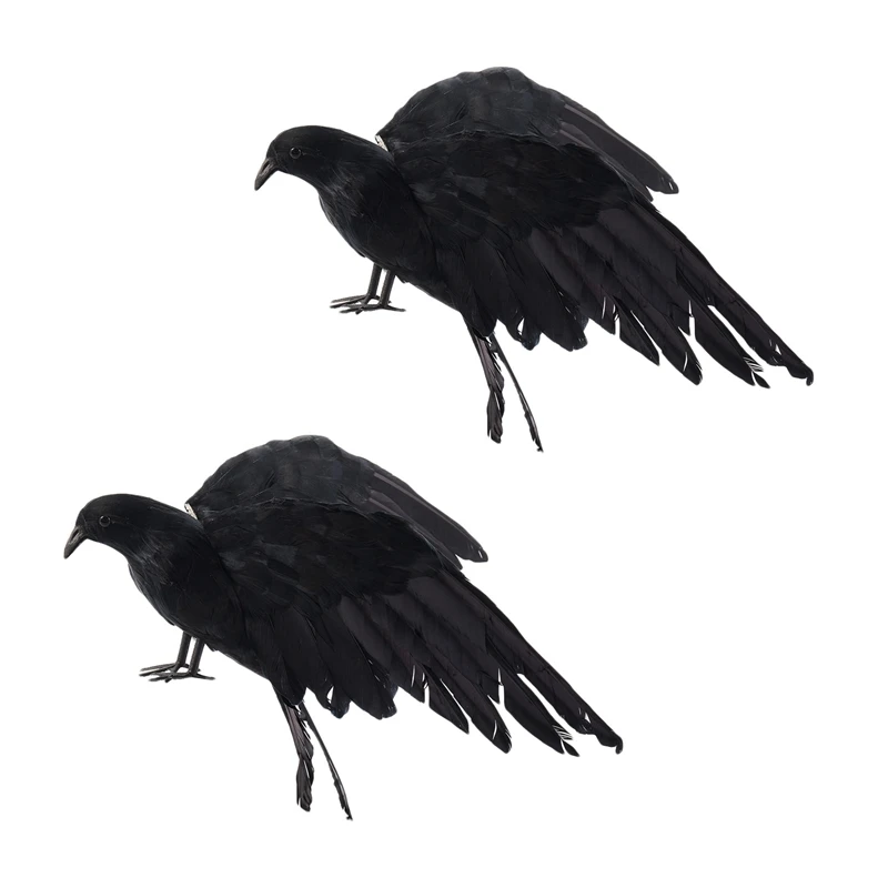 

2X Хэллоуин бутафория перья ворона птица большая 25x40 см раскладные крылья черная фотомодель игрушка, реквизит для выступления