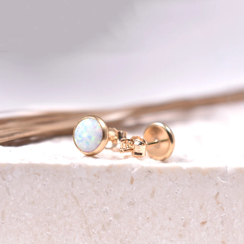 14K Gold gefüllt 6mm runde synthetische Lünette Post Ohrring Gold Schmuck Boho Frauen Ohrringe hypoallergen Schmuck Zubehör – Detail 15