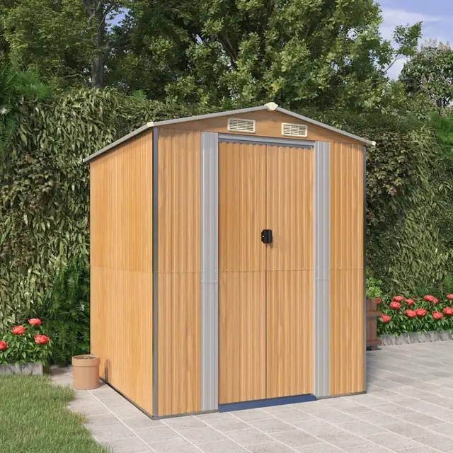 Light Brown Galvanized Steel Garden Shed 192x191x223 cm - Durable Outdoor Storage Solution