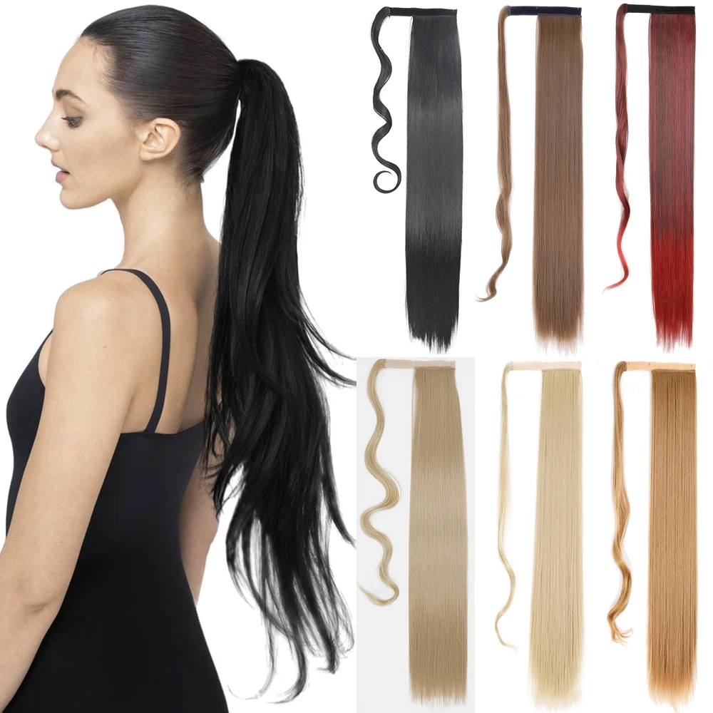 

Long Straight Ponytail Clip In Hair Extension 34Inch Wrap Around Pony Hairpiece For Women Black Blonde Heat Resistant Horsetail