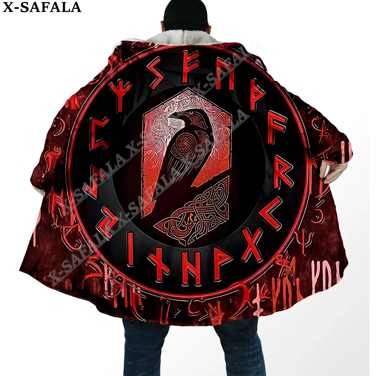 Tattoo Symbol Viking Armor 3D Print Dream Cloak Thick Warm Hooded Men Overcoat Coat Windproof Fleece Cape Robe Blanket-6