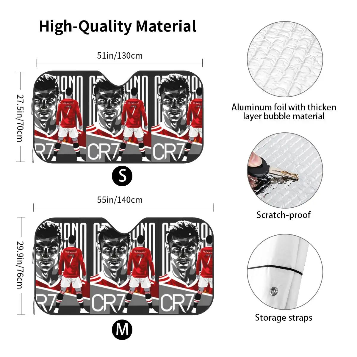 CR7 Football Soccer Personality Windshield Sunshade 76x140cm Ronaldos Aluminium Foil Car Window Windscreen Cover Car-styling