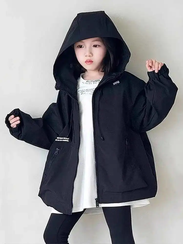 여아 캐주얼 후드 방풍 플리스 재킷 봄 가을 아우터 오픈 가디건 코트 아동 패션 폴리에스터 원단