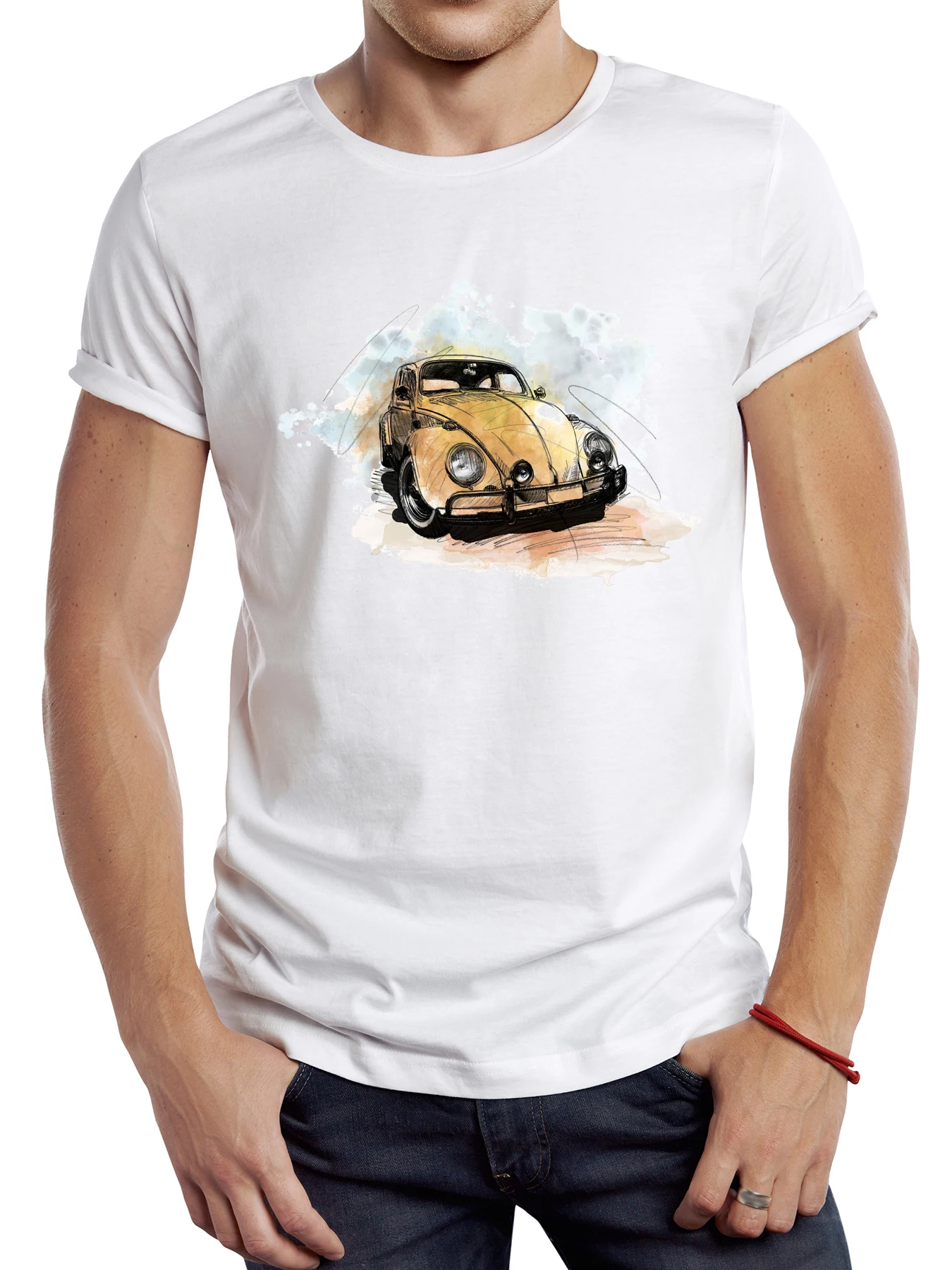 TEEHUB Vintage Gemalt Auto Männer T Shirt Grafik Klassische Sport Autos Tuch Retro Aquarell Auto Tops Hipster T – Detail 1