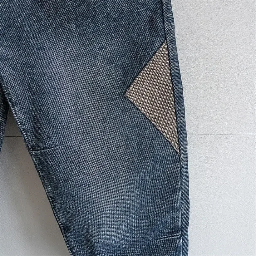 Loose Elastic Waist Denim Jeans Spring Autumn Spliced Harem Pants Men's Casual Pants 2024 Korean New Stretch Baggy Cargo Jeans 4
