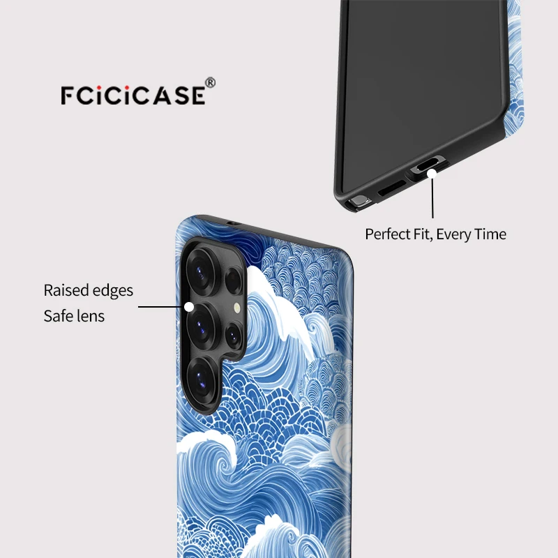 Sea Wave Print Shockproof Dual Layer Matte Acrylic Phone Case
