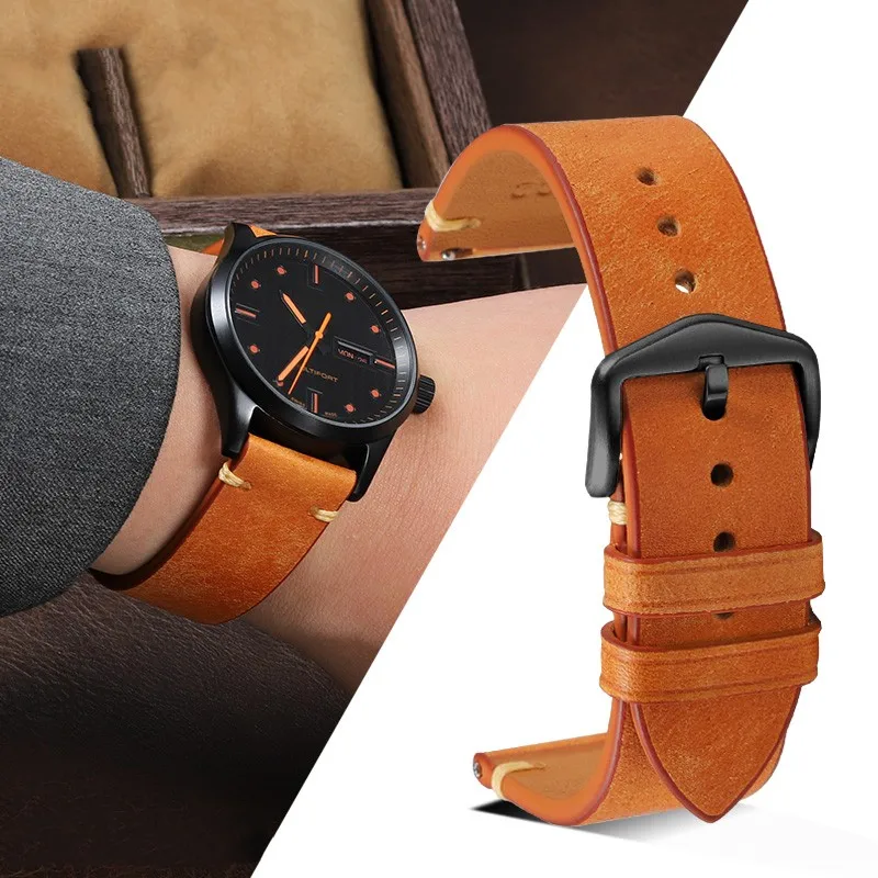 

Vintage leather strap Handmade strap 20mm 22mm Watch accessories Italian plant-tanned cowhide quick-break bracelet strap