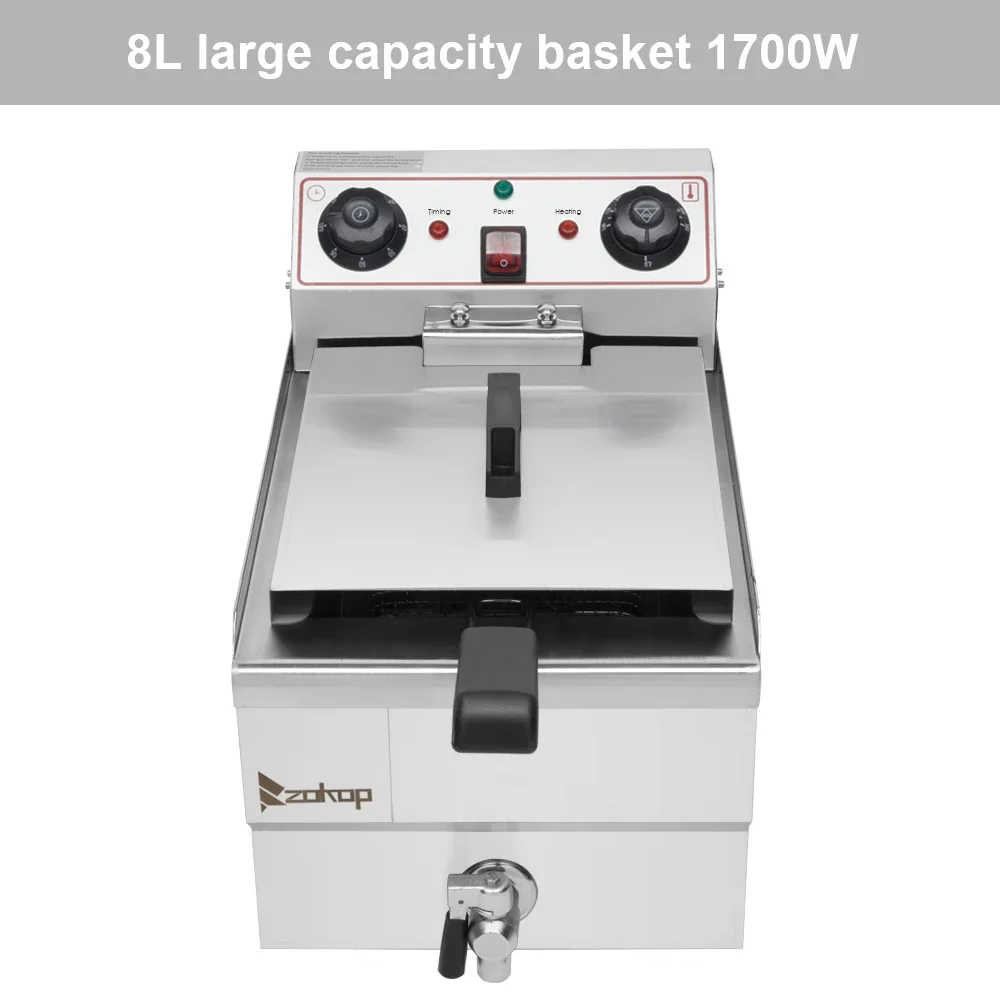 EH101V 8.5QT/8L Total Capacity 12.5qt/11.8l Stainless Steel Faucet Single Tank Deep Fryer 1700W Max 4