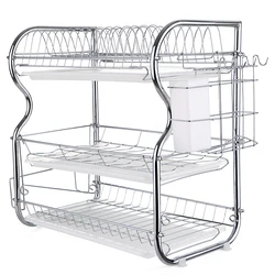 Versatile 3-Tier Kitchen Storage & Draining Rack with Utensil Holders - 3-tier