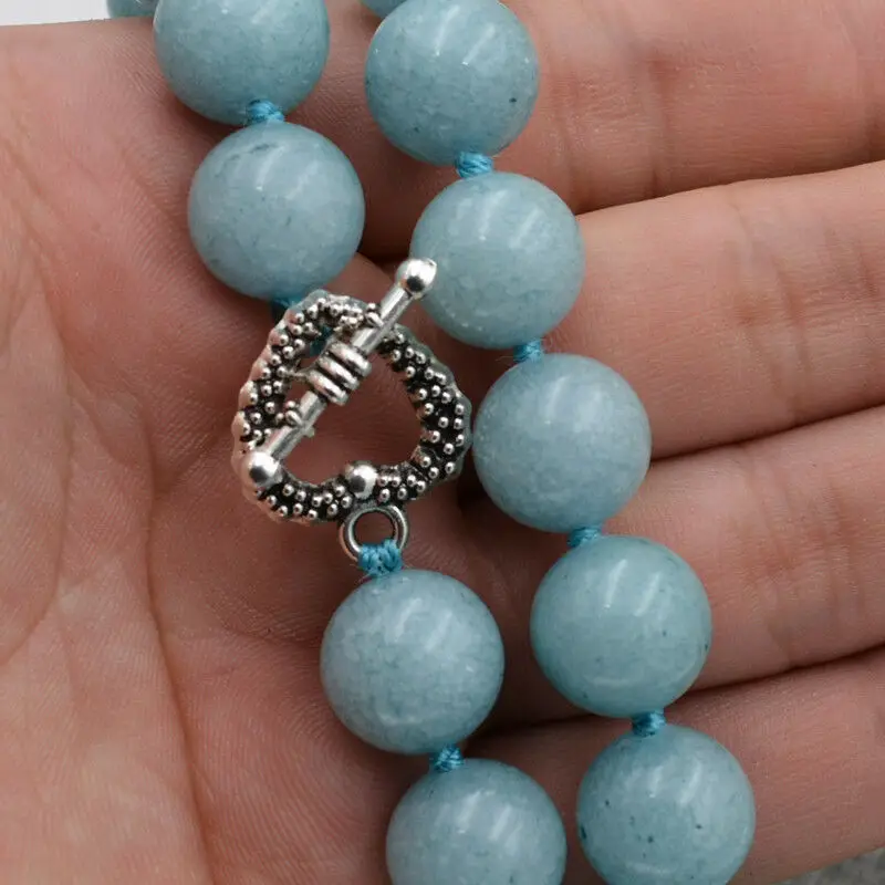 new12mm Brazil natural Aquamarine Gem Necklace 18 