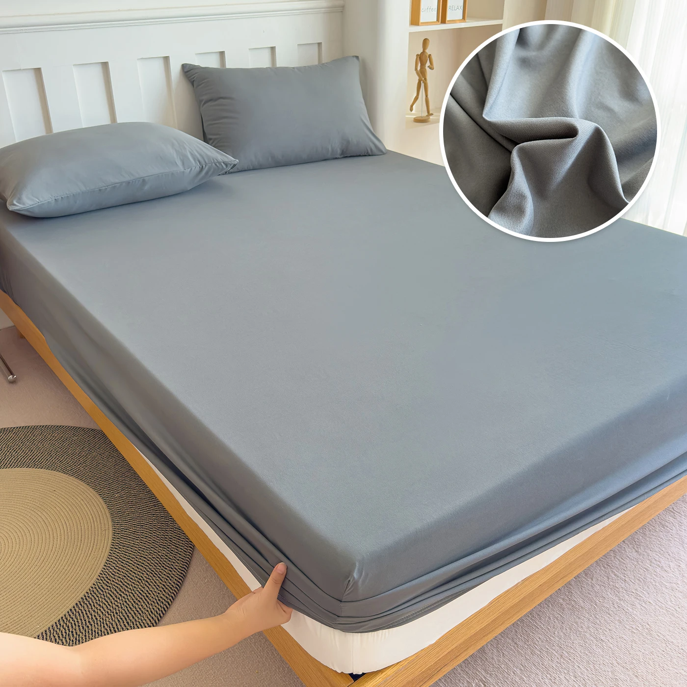 Pure Cotton Elastic Fitted Bed Sheet - Solid Color Mattress Cover