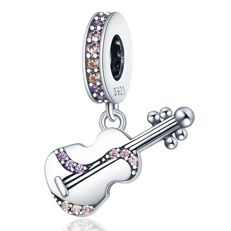 

Fit Pandora 925 Original Bracelet Violin Silver Charm Beads For DIY Women's Birthday Fashion Christmas Jewelry Gift Making