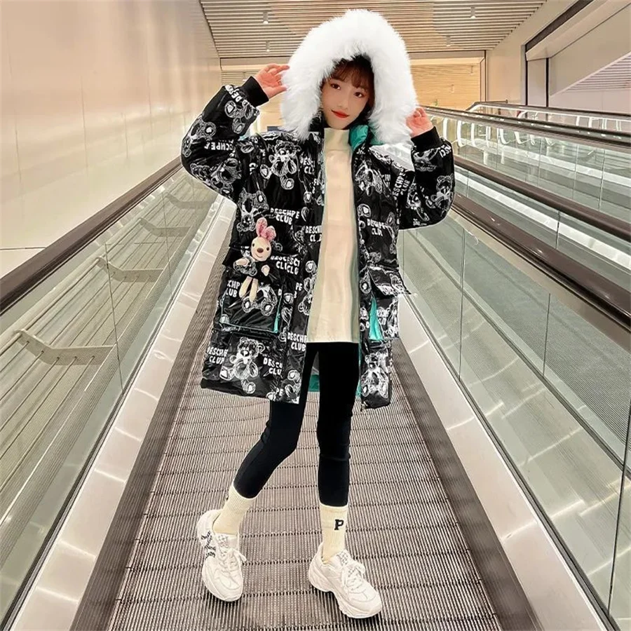 

Children Thick Coat Winter Teenage letter print Girl Cotton-padded Parka Coats Thicken Warm Long Jackets Toddler Kids Outerwear