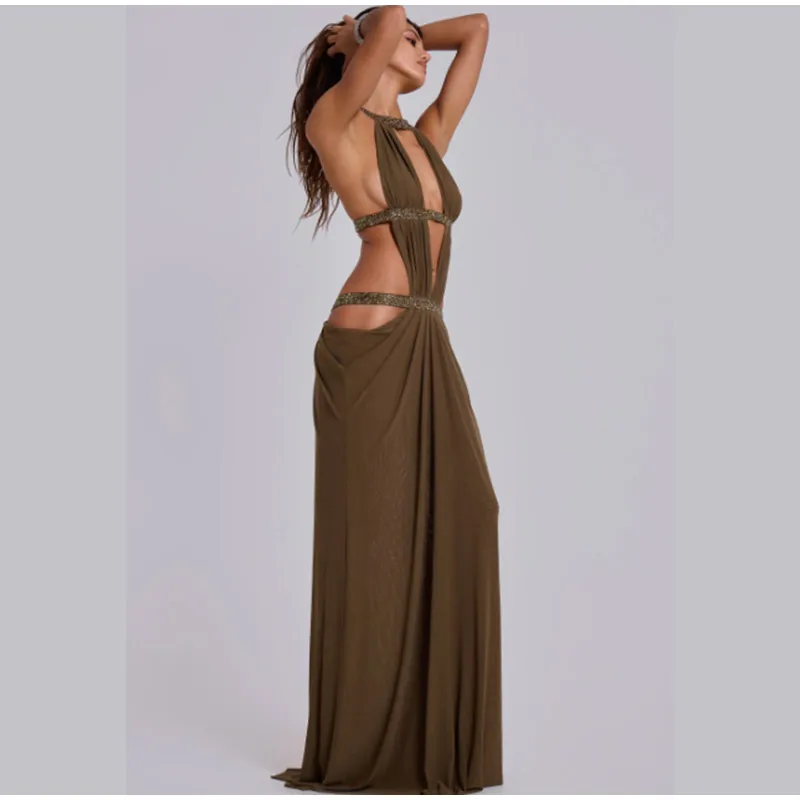 Sexy Hollow Out Sequin Halter Dress Women Sleeveless Off Shoulder Backless Pleated Maxi Dresses 2026 Lady Evening Party Gown S05926e804aa9407382332c28b83f3ed5J