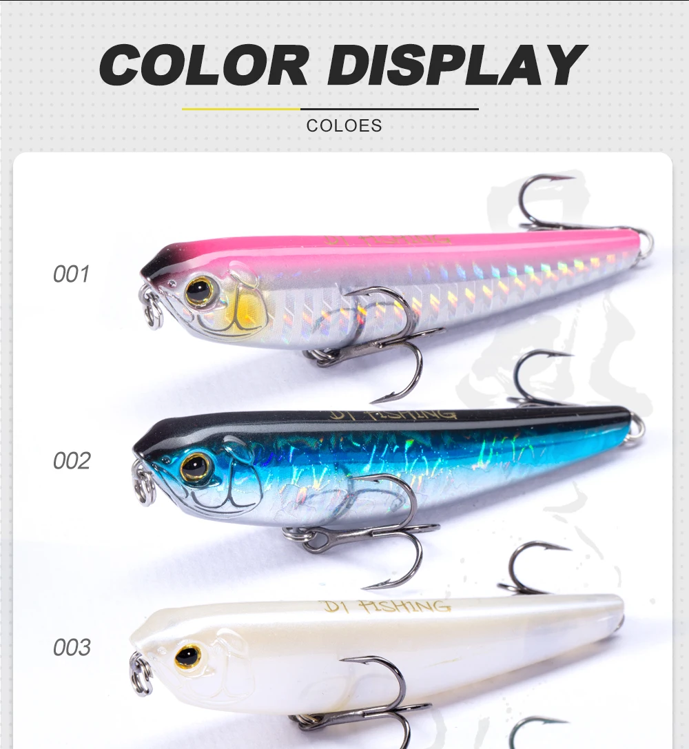 D1 Bleistift Angeln Locken WTD Künstliche Harten Stickbaits 80mm/8,5g Schwimm Salzwasser Angeln Bass Köder DT3003 – Detail 14