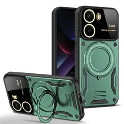 Armor Magsafe Magnetic Ring Case with Wireless Charging and Lens Protector for POCO X7 Pro 5G (Green)