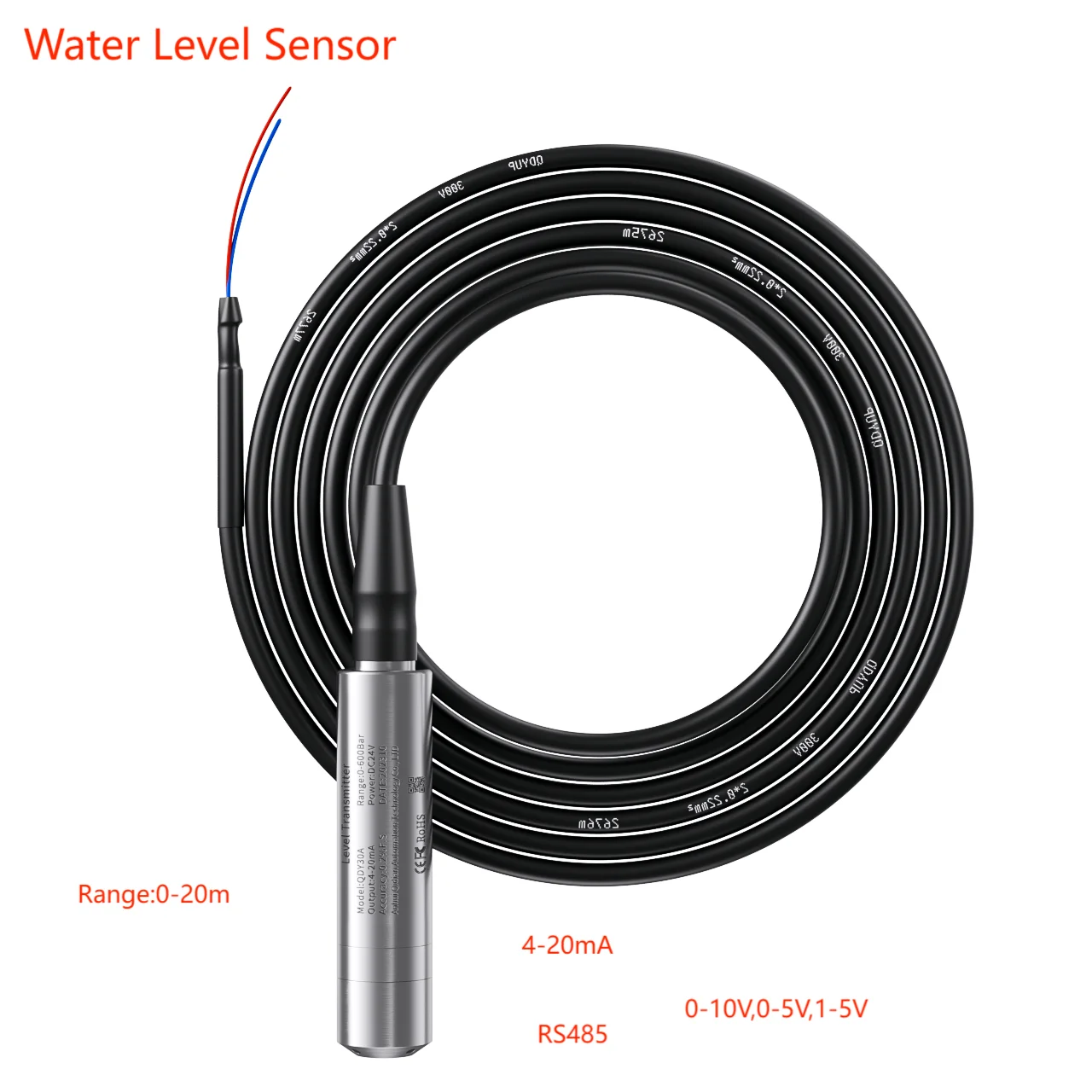 Liquid Level Sensor 4-20mA Output Submersible Water Level Transmitter 0-10V 1M 2M 3M 5M Cable Liquid Level Meter 0-5V RS485