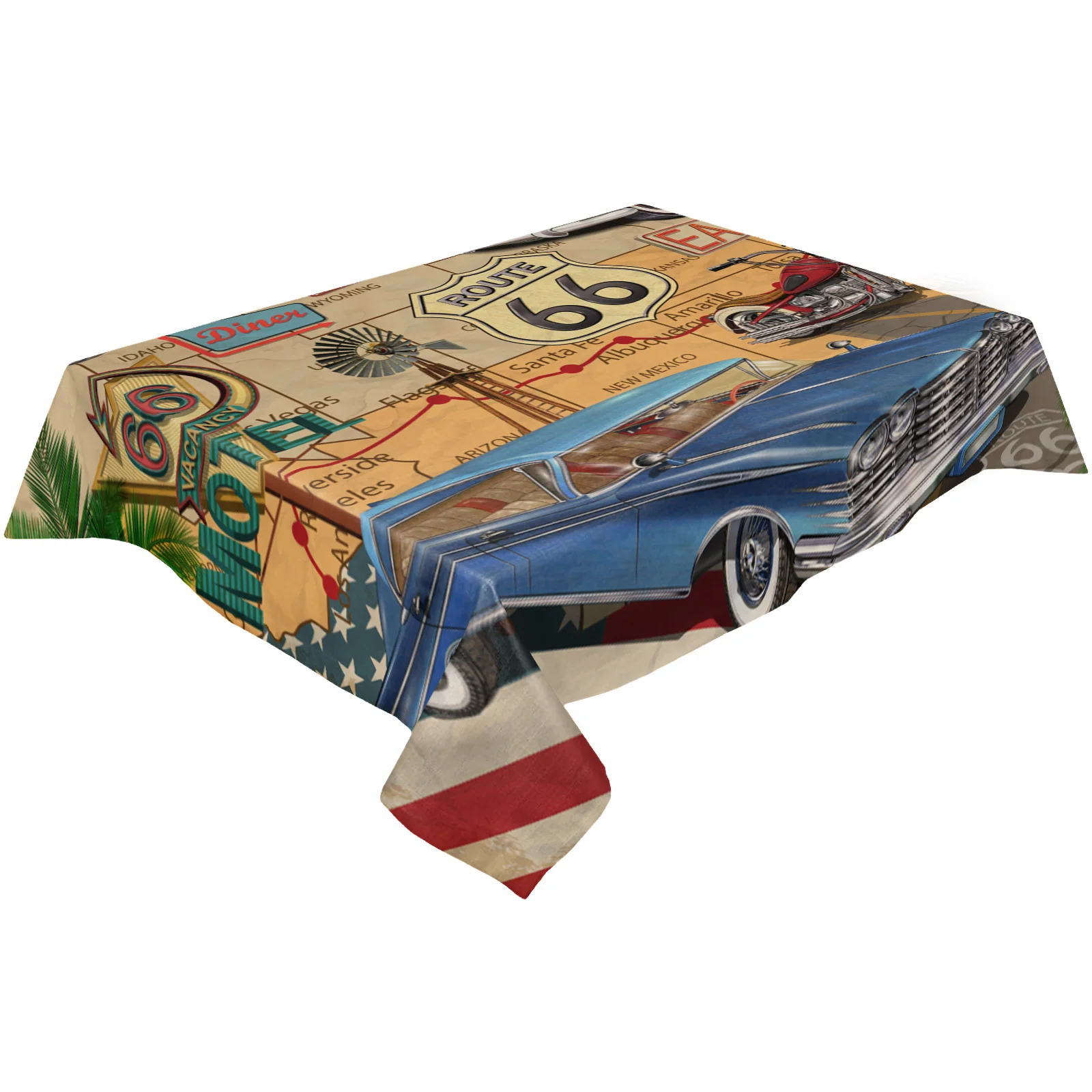 Retro Route 66 Poster Tablecloth Kitchen Rectangular Dining Table Waterproof Sofa Coffee Mat | Дом и сад