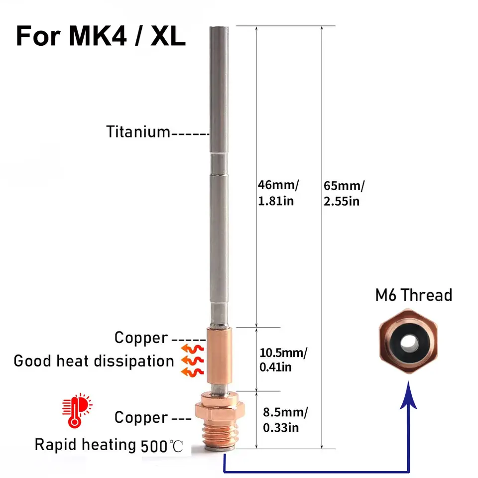 For Prusa MK4 Hotend with Heater Cartridge Heating Block Hardened Steel Nozzle for Prusa M4/ XL Hotend Extruder Parts image 2