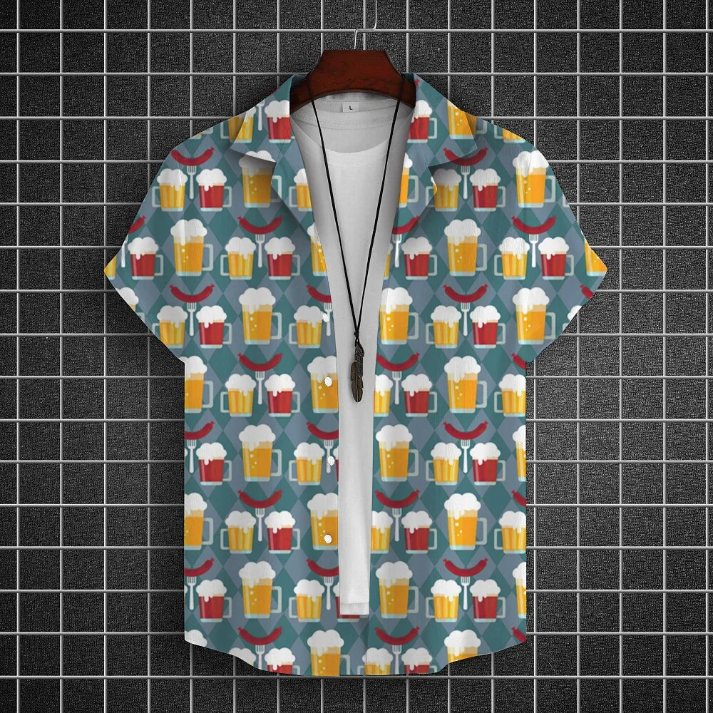 Hawaiian Shirt For Men 3d Beer Printed Short Sleeve Shirts Beer Party Shirt Tees Summer Casual Tops Loose Oversized Men Clothing 4