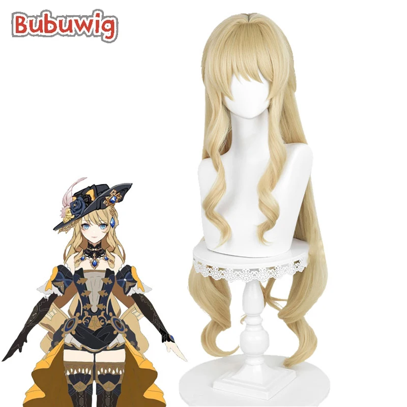 Bubuwig Synthetic Hair Fontaine Navia Cosplay Wigs Genshin Impact Fontaine Navia 95cm Women Long Curly Blonde Wig Heat Resistant gaka game honkai impact 3 otto apocalypse cosplay wigs synthetic long blonde yellow hair wig for party