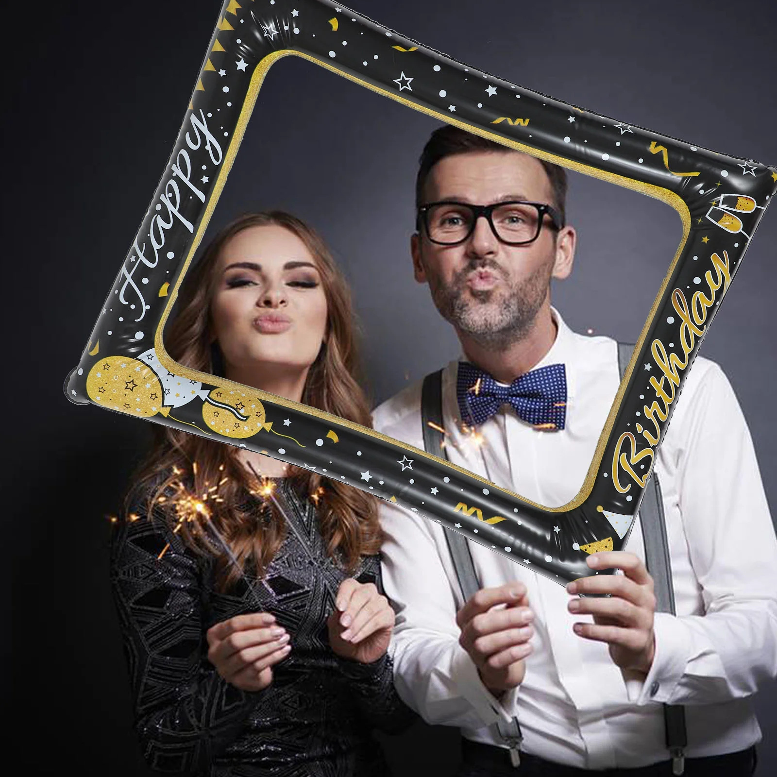 Ramka nadmuchiwana budka z zdjęcie urodzinowe do robienia Selfie rekwizyty na przyjęcia pływająca fotografia Happy Photobooth faworyzuje ramki z Pvc