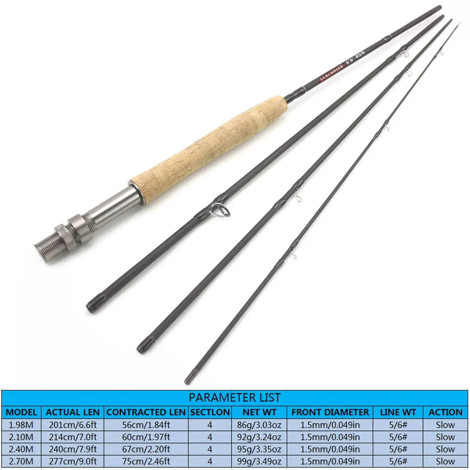 1.98M-2.7M Telescopic Carbon 4 Sections Fly Fishing Rod Fast Action Fly Rods for Trout Salmon Fishing Portable Sea Pole