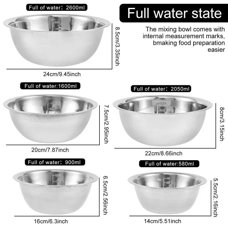 5 Pcs Multipurpose Stainless Steel Mixing Bowl Set 5 Size Space Saving Nested Bowl Set Dishwasher Safe Kitchen Cooking Goods