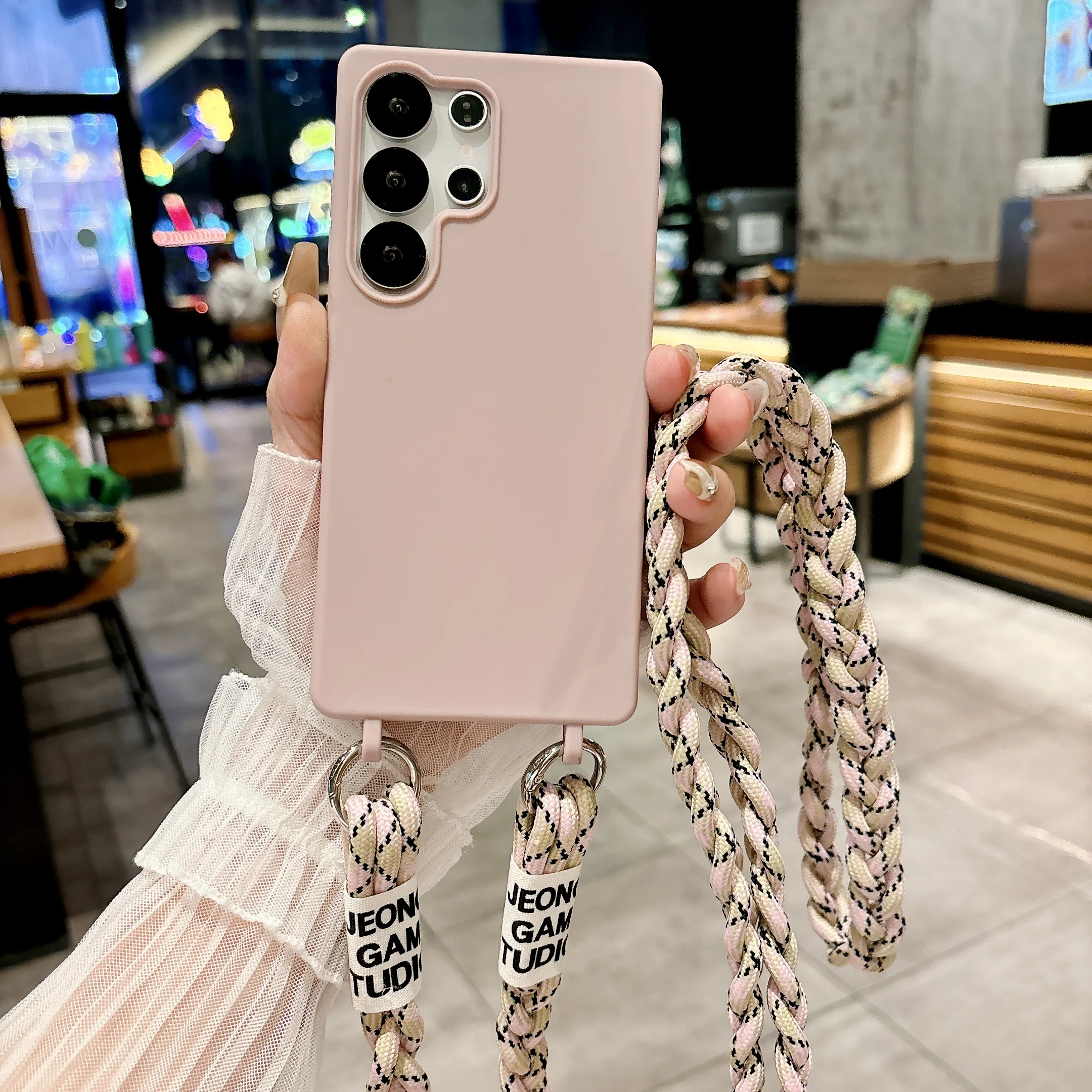 Braided Crossbody Strap Lanyard Silicone Phone Case - Candy Color Soft Cover