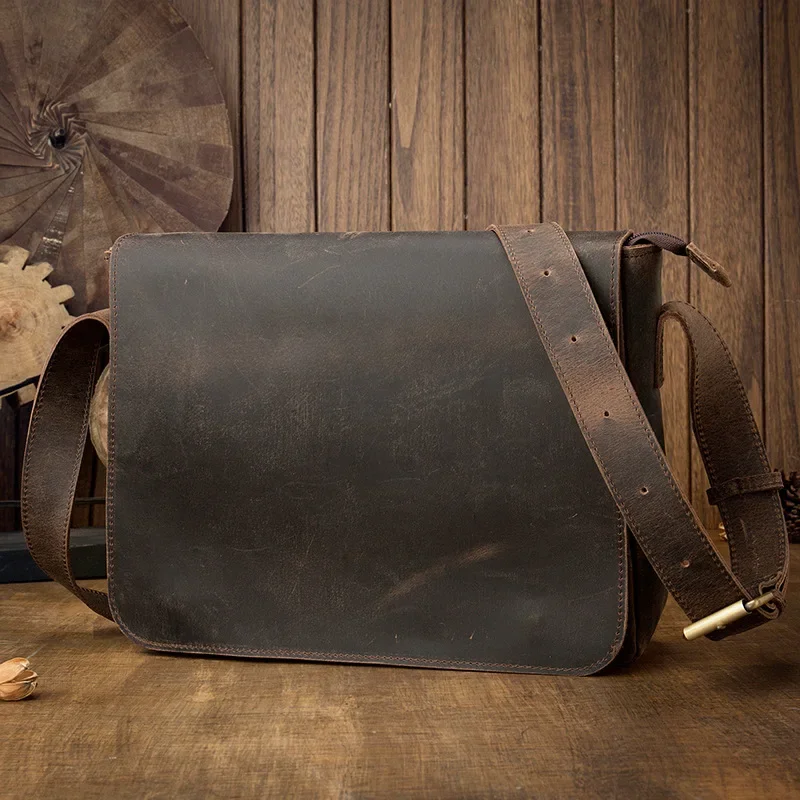 Brown Leather Laptop Messenger Bag for Men