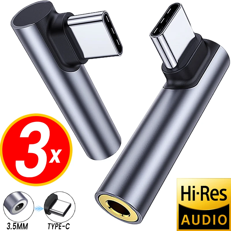 Right Angle USB-C to 3.5mm Headphone Aux Adapter