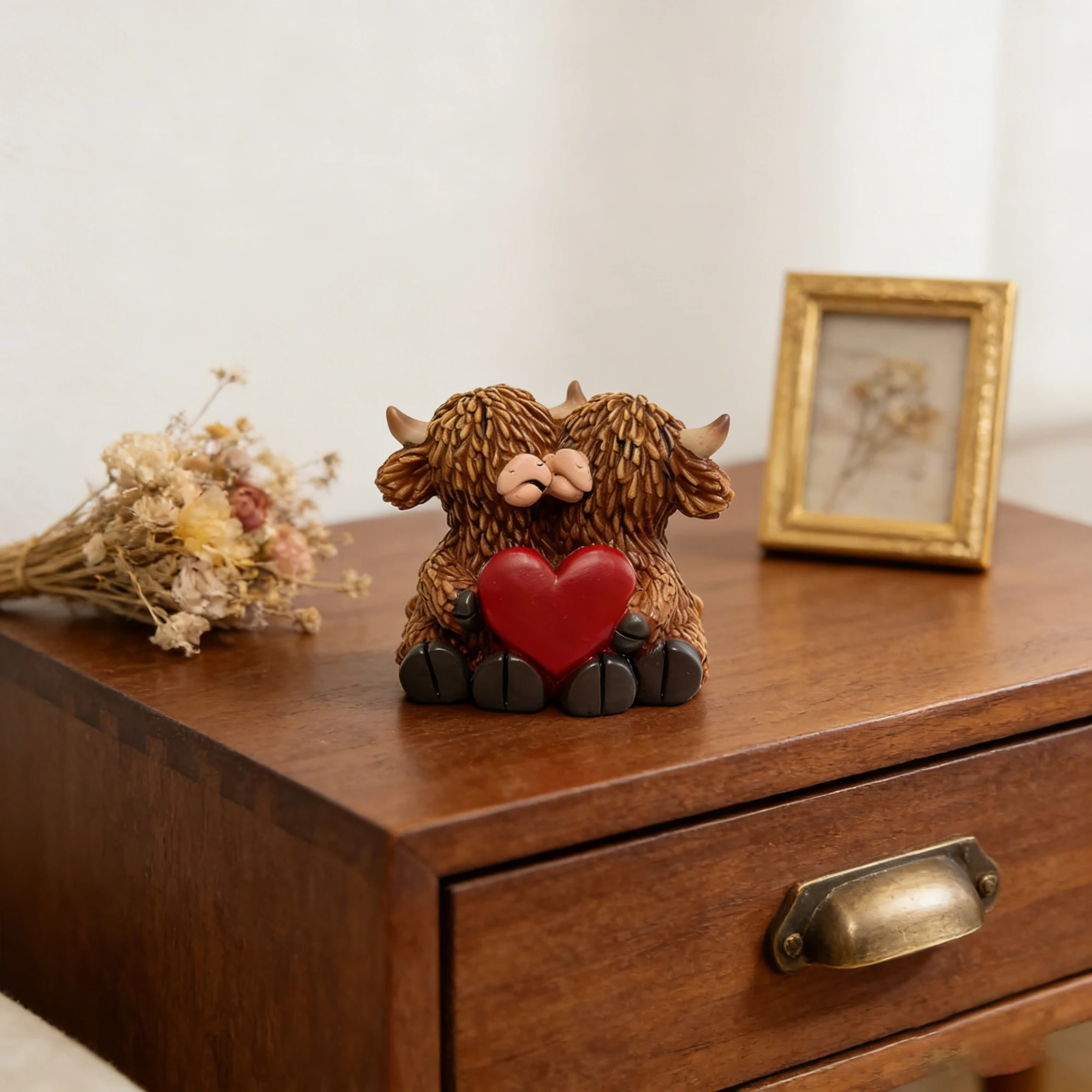 Handcrafted Highland Cow Sculpture Resin Adorable Highland Cattle Statue for Indoor Outdoor Decor and Gifts