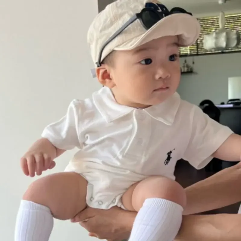 Baby One Month Old Clothes Summer Romper Short Sleeve Boys Birthday Korean Style Polo Cotton Crawler Suit from Mainland China