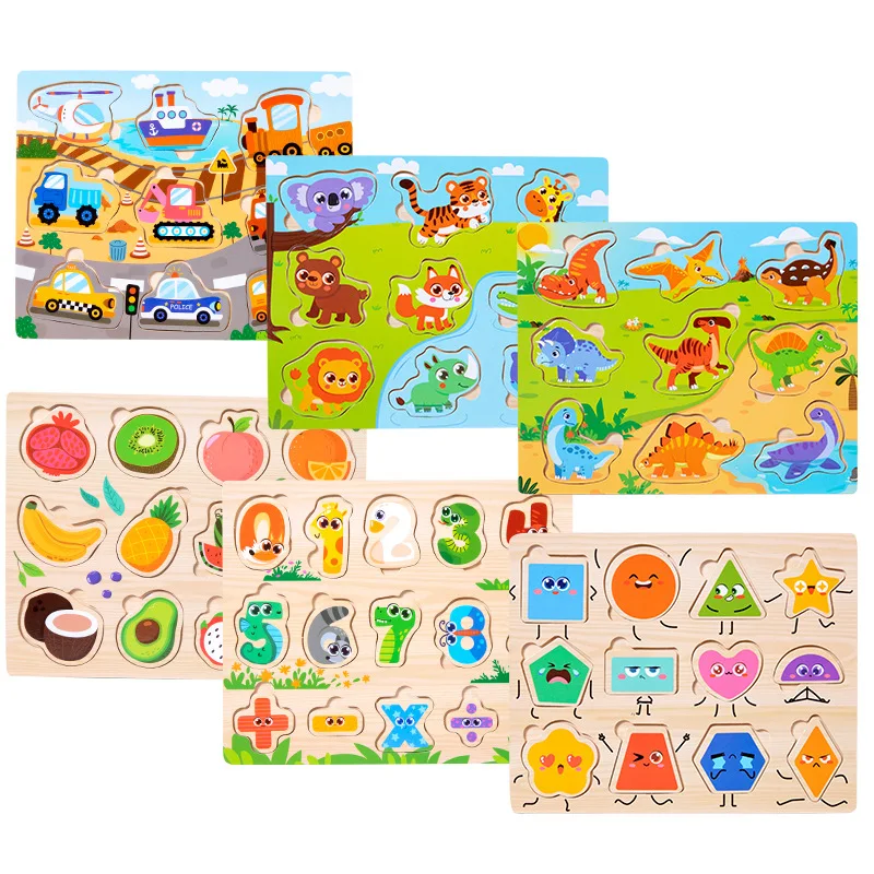 

Montessori Wooden Puzzle Boards Matching Game Cartoon Vehicle Animal Cognition Jigsaw Puzzle Early Educational Toys For Children