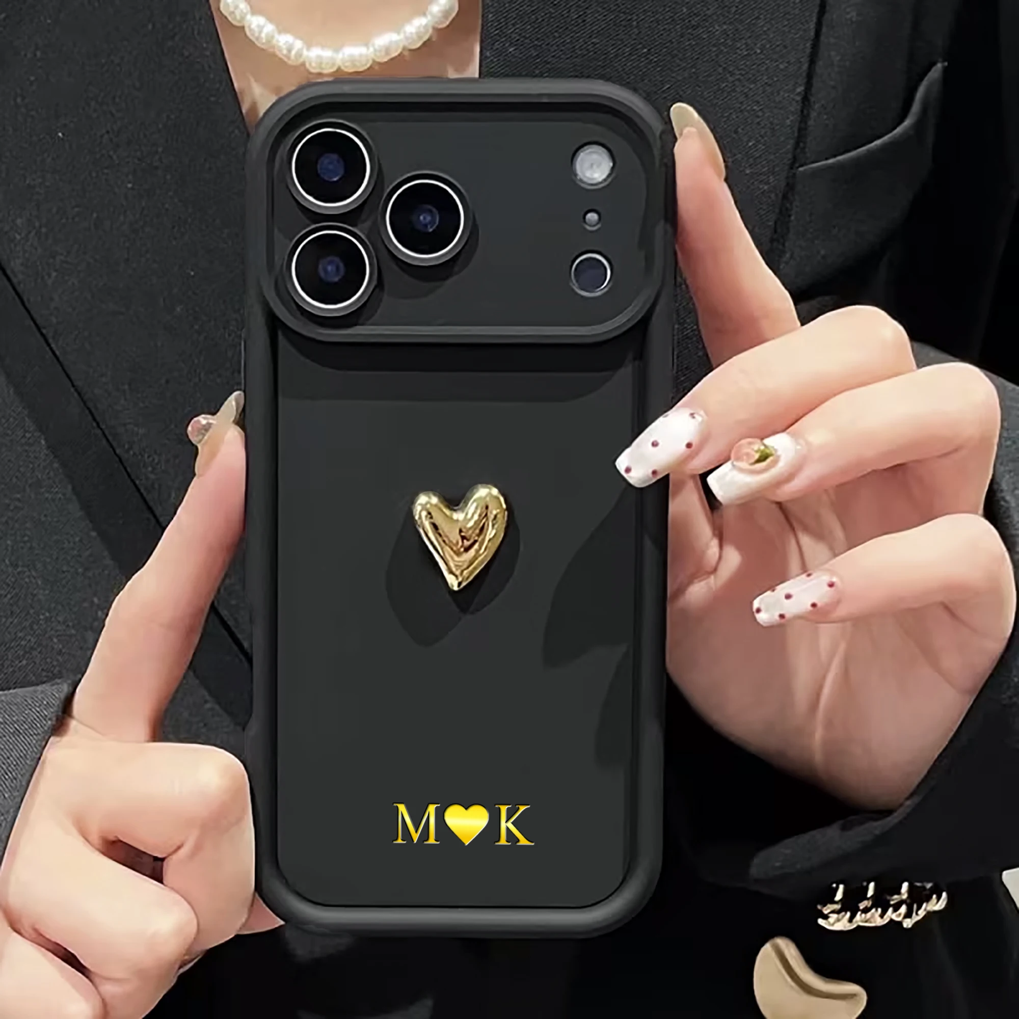 Personalized Custom Name TPU 3D Gold Love Heart Anti Fall thumbnail 7