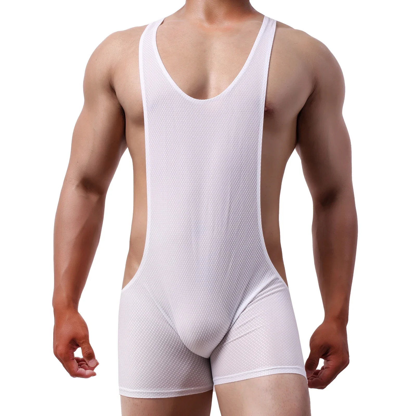 Sexy Mens Bodysuits Shorts Sports Gym Undershirt Fitness Bodybuilding Wrestling Singlet Jumpsuit Bugle Pouch Beachwear Sportwear