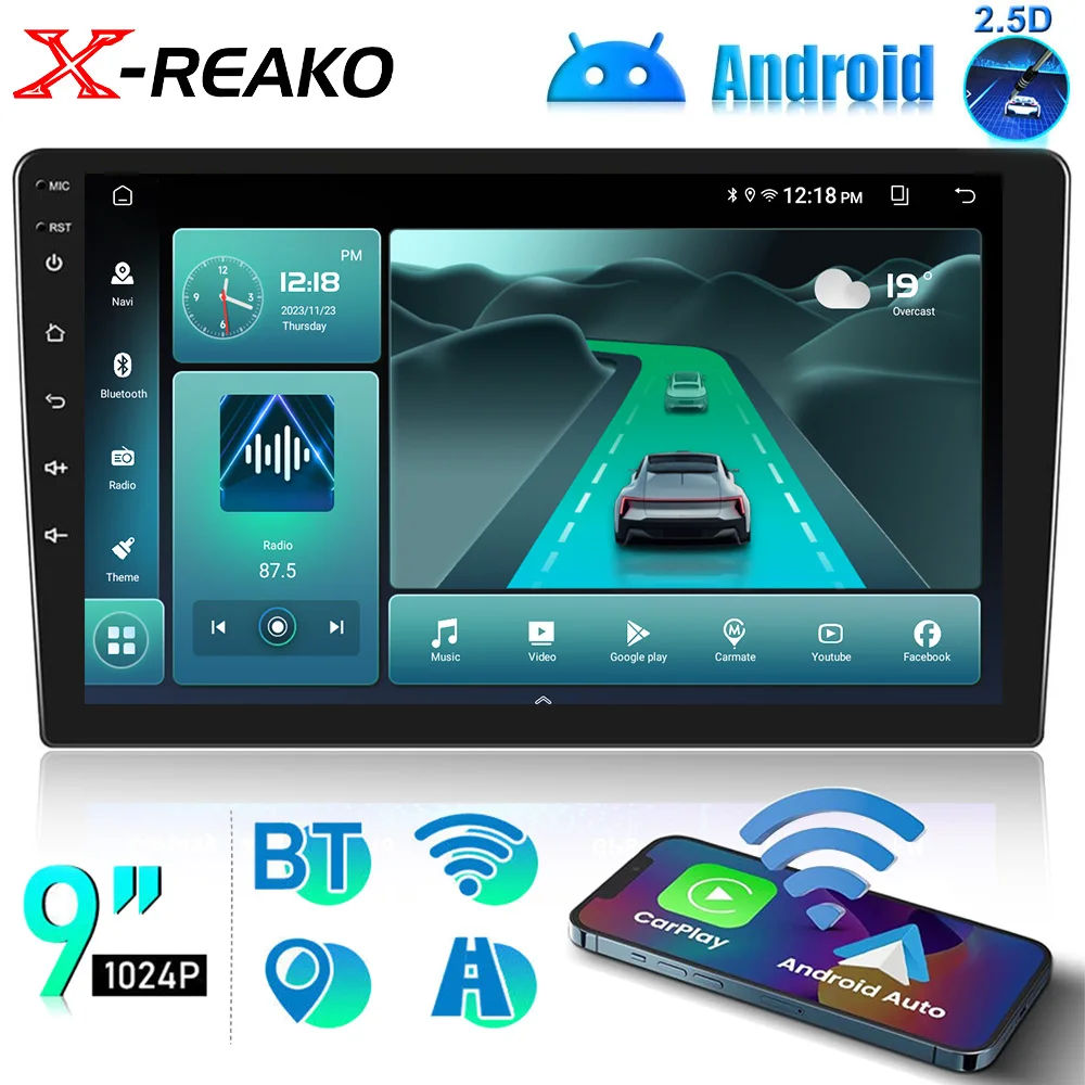 Фото Автомагнитола Carplay универсальная, мультимедийный плеер на Android, с GPS, AUX, USB, FM, Wi-Fi, Bluetooth, типоразмер 2 Din №1