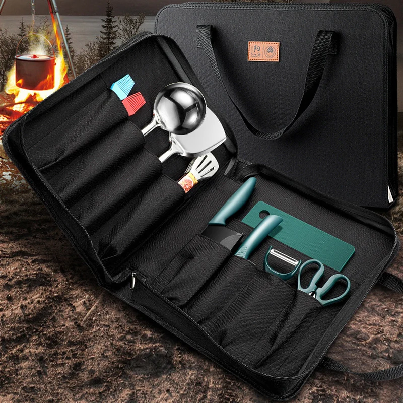 

Premium Oxford Handbag Chef Knife Bag Portable Camping Professional Cutlery Santoku Storage Bag 9 Slot Cookware Carry Case Tools