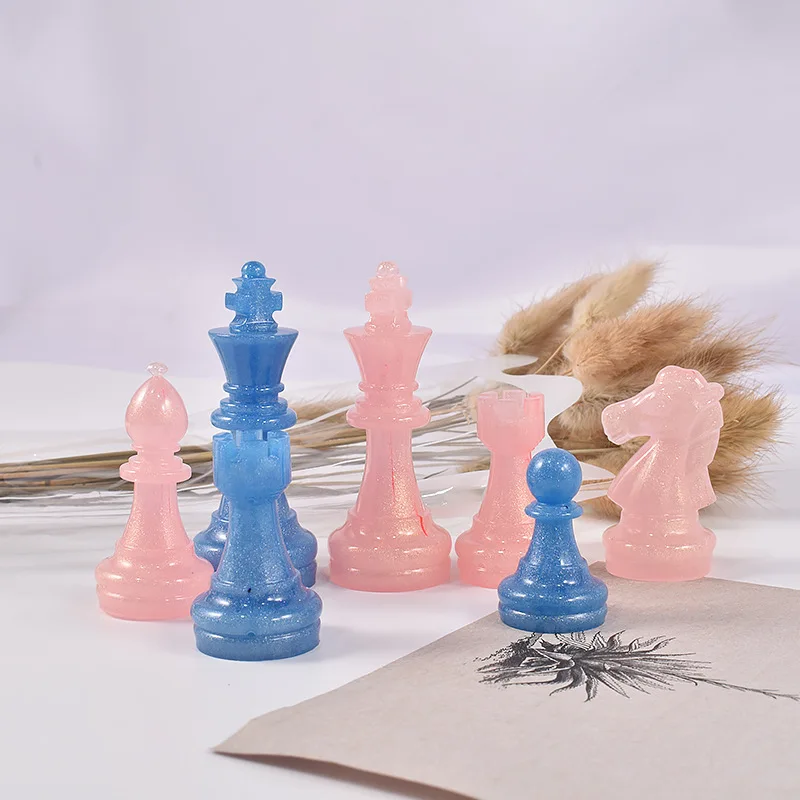 Chess Set Checkers Board Silicone Resin Mold 3D Chess Crystal Casting Molds for DIY Art Crafts Making Family Party Board Games