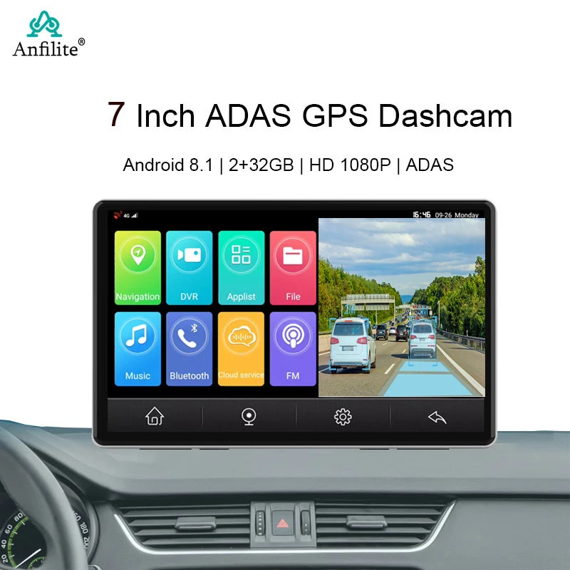 7 Pollici Car Mirror Dash Cam Adas Android 8.1 Dvr Navigazione Gps 4G Dash Camera Fotocamera Posteriore Registratore Automatico Bt Wifi Monitor Remoto