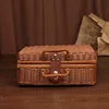 Retro Rattan Storage Suitcase Handmade Wicker Picnic Basket Travel Camping Food Container Straw Women Tote Luggage Organizer 6