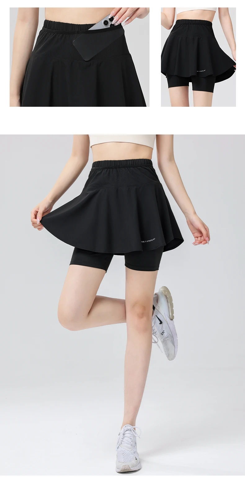 Women's Tennis Skirts, High Waisted 2 in 1 Sports Skirt with Pockets , Athletic Skorts for Running Badminton, Golf Wear 12 S0593e7ca7f79421b80fc8c20a72ff660C
