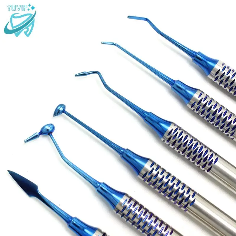 6pcs Dental Composite Resin Filling Spatula Titanium plated Head Resin Filler Set thick handle Restoration set Dental Instrument