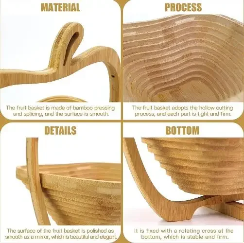 Foldable Fruit Basket Portable Bamboos Creative Snack Plate for Christmas Party Eco-Friendly Food Storage Organizer Kitchen Tool 6
