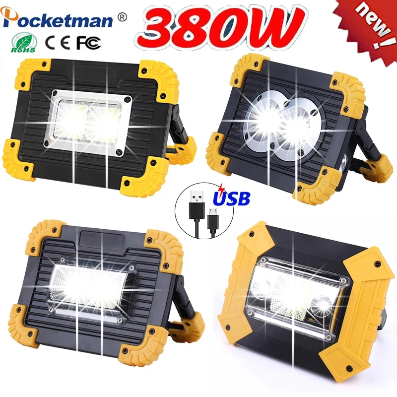 

Powerful 380W Portable Spotlight LED Rechargeable Work Lights Waterproof Outdoor Power Bank Lantern for Search Camping by 18650