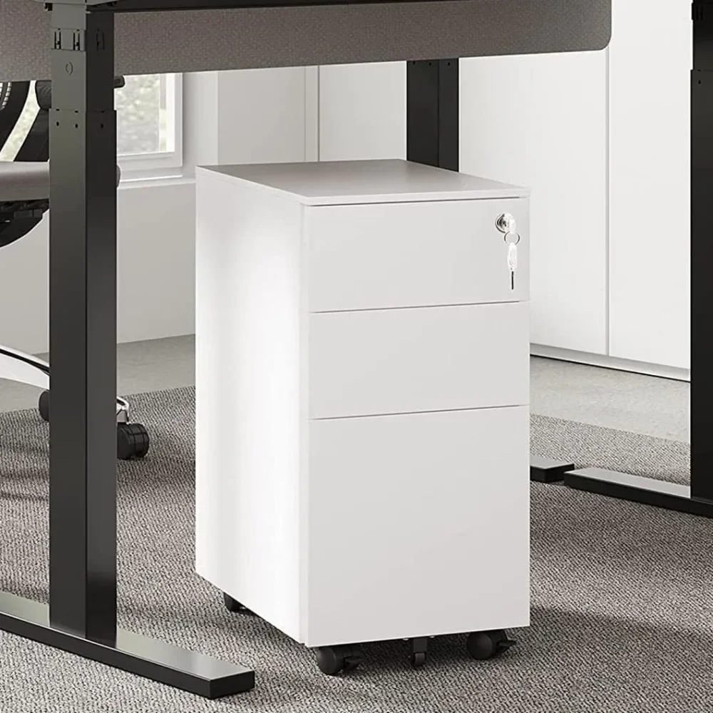 

Mobile Filing Cabinet With Slim Width for Home Office Removable Shelf 3 Drawer Vertical File Cabinet Shelving White Cabinets