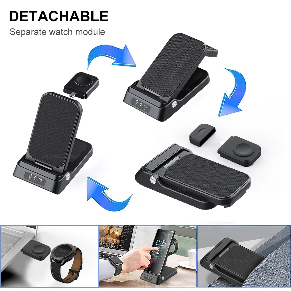 Wireless Charger Stand 3 in 1 Foldable Fast Charging Dock Station For iPhone 15 14 13 12 Samsung S23 S22 S21 Galaxy Watch