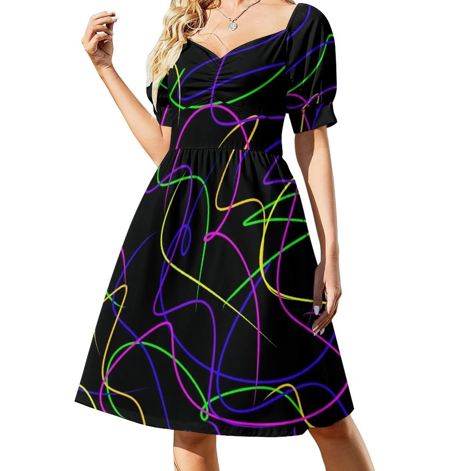 Vestido de manga corta con luces de neón, vestidos de manga larga, vestidos de verano para mujer