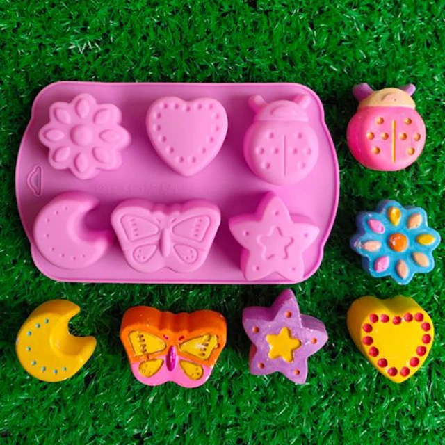 6 Cavity 3D Handmade Silicone Soap Molds Mixed Patterns Mould for Cake Cupcake Pudding Candle Soap Making Mould Resin Crafts